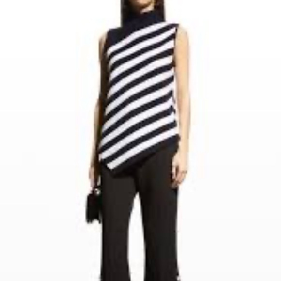 Molly Cashmere Navy Stripes Asymmetrical top - Picture 4 of 12